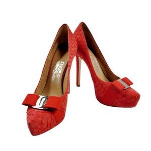 Salvatore Ferragamo Suede Trilly Python Platform Stiletto